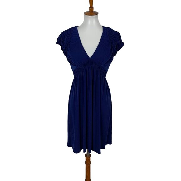 Laundry By Design Navy Ruched Cap Sleeve V Neck Dress 4 Cocktail Party NWT - Picture 1 of 7